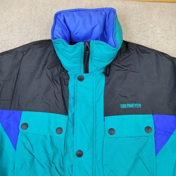 Vintage‎ Obermeyer Ski Jacket Skiwear Blue Black Coat Mens XL Long 90s Hooded